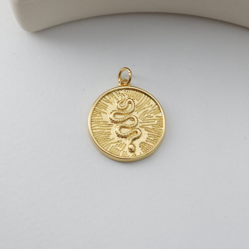 Snake Charm, Dainty CZ Pave, Round Pendant, 18K Gold Plated, Snake Pendant, Bracelet Necklace Making Charm, Jewelry Finding S1229