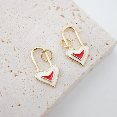 Dainty Enamel Love Lock Charm, 18K Gold Plated Necklace Making Pendant, Love Lock Pendant, 18x10m, Jewelry Findings S1031