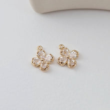 Load image into Gallery viewer, Flower Charm, Cubic Zircon Crystal Flower Pendant, CZ Earring Charms,  Real Gold Plated Brass Earring Charms, Jewelry Findings D0306