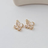 Flower Charm, Cubic Zircon Crystal Flower Pendant, CZ Earring Charms,  Real Gold Plated Brass Earring Charms, Jewelry Findings D0306