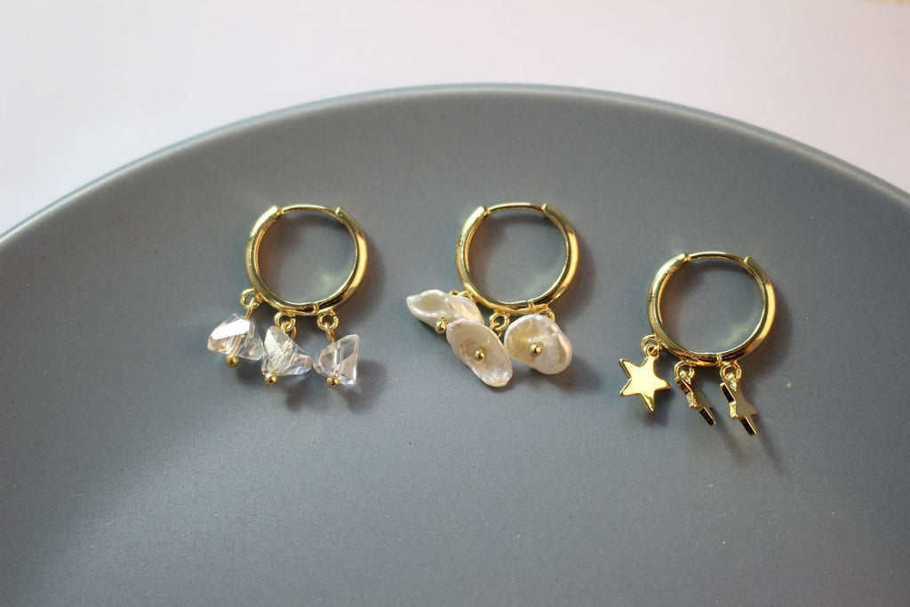 10pcs- Gold round Ear Hoops with 3 loops,  14K Gold/ Silver Plated Leverback Earrings, Huggie Hoops Earring BB041