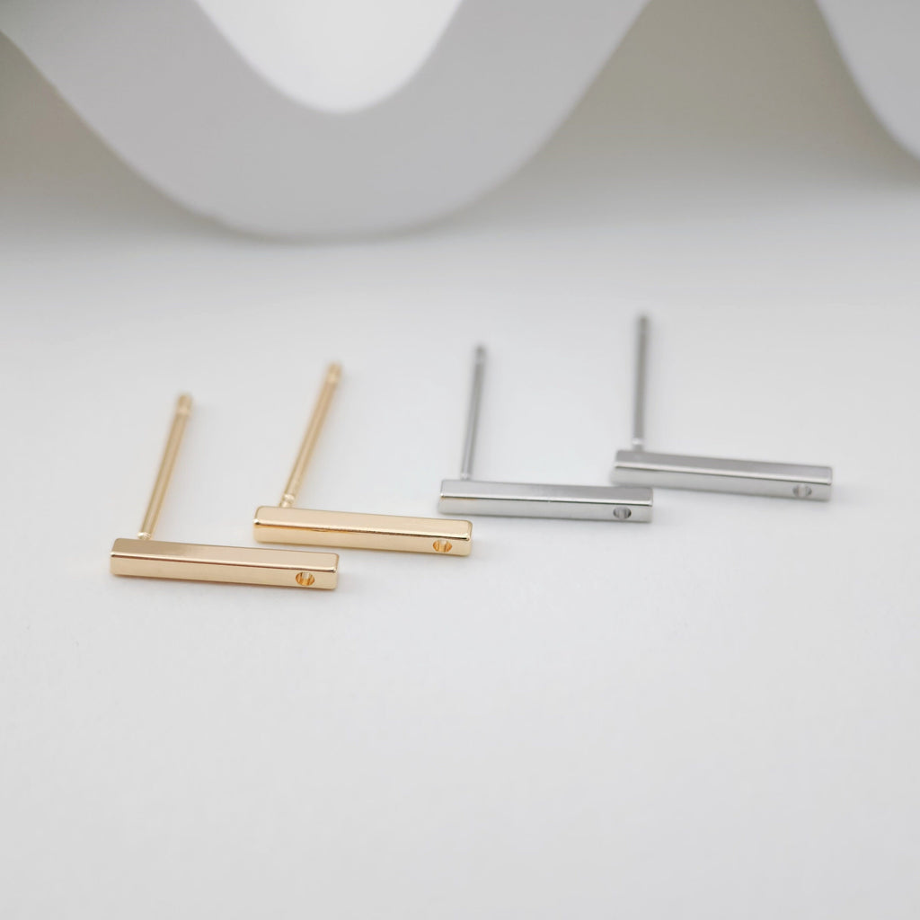 10pcs Rectangular Mini Ear Post with Loops, Nickel Free, 18K Gold/ Silver Plated Stud Earring Finding ZX174
