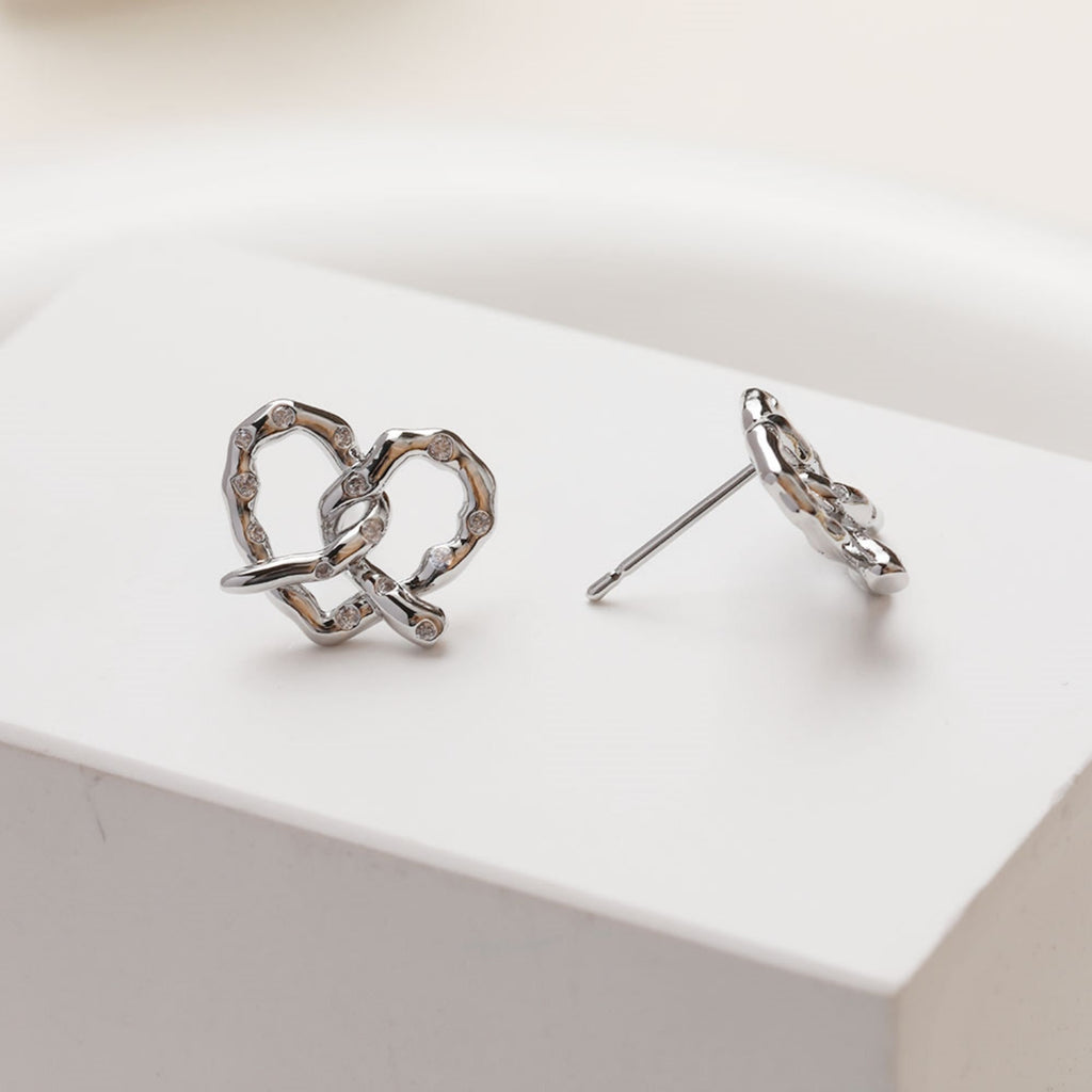 Gold love heart CZ Earring Post,  14K Gold Nickel Free Earrings, S925 Silver Ear Pins, 15mm, Heart Shape Ear Stud with Loop GZ383