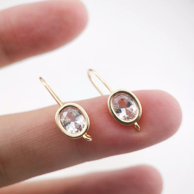 4pcs Oval Cubic Pave Earring Hooks With Loop, Nickel Free Earrings, Crystal Gemstone Stud, Hypoallergenic Earring Findings ZX054