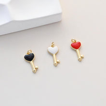 Load image into Gallery viewer, Enamel Love Lock Charm, Heart Key Pendant, 18K Gold Plated Necklace Making Pendant, Love Key Pendant, Jewelry Findings S1341