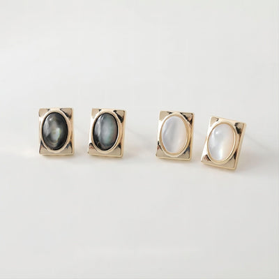 Rectangular Shell Ear Post With Loop, S925 Silver Ear Pin Nickel Free, Gold/Silver Ear Stud, Hypoallergenic Earring Findings GS002