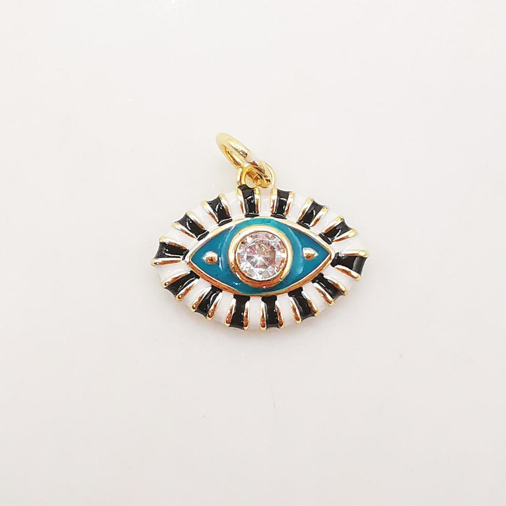 Enamel Cubic Evil Eye Charm, 18K Gold Plated Micro CZ Pave Eye Pendant, Necklace Making Charm, 15mm, Jewelry Findings S1074
