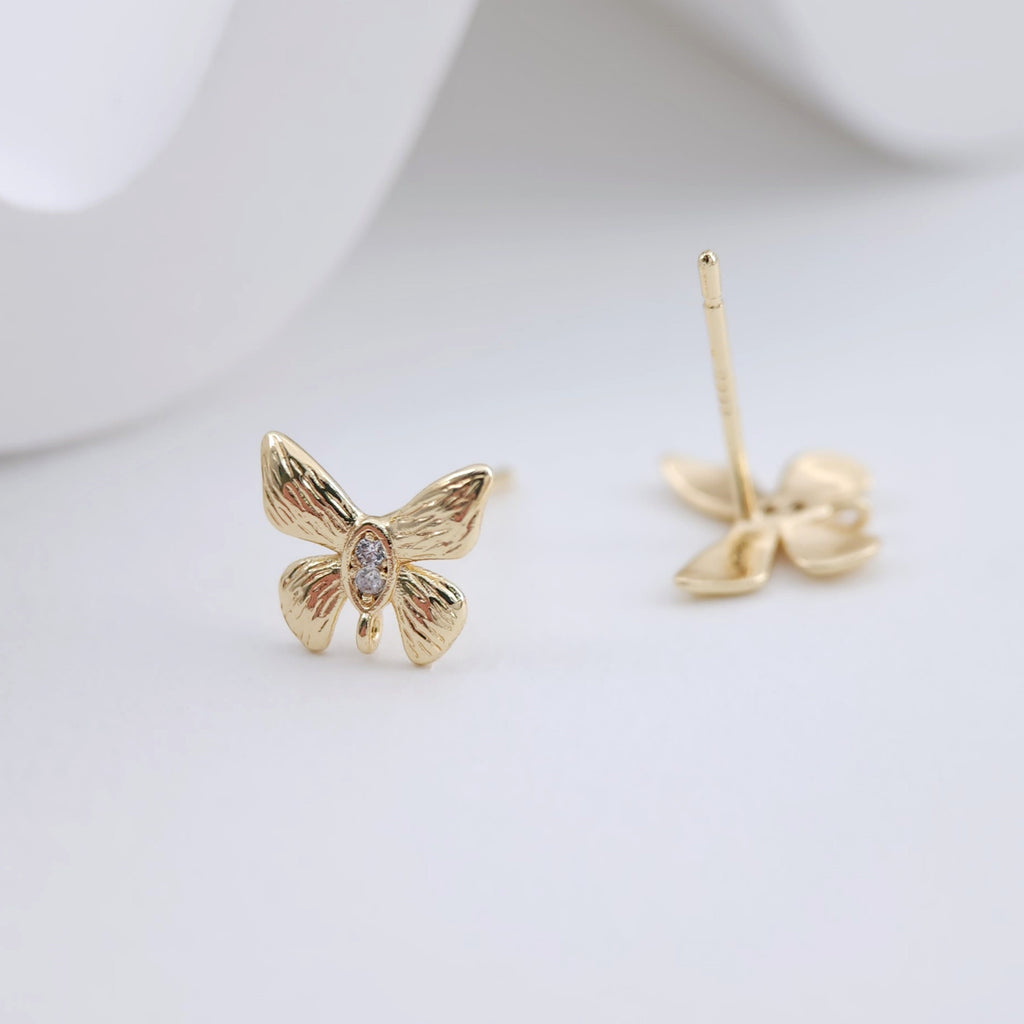 Butterfly Pave Crystal Earring Post, Gold Plated, S925 Silver Pin Nickel Free Earrings, Hypoallergenic Earring ZX228