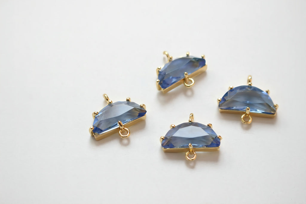 Danity Half Circle Connector with 2 holes, 14K Gold Plated, Crystal Connectors, 15x15mm Jewelry Findings JH032