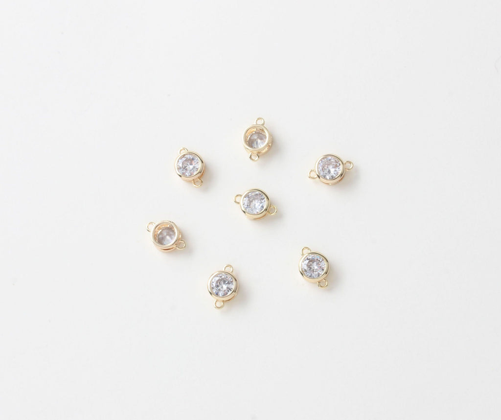 Tiny Round Connectors with CZ Pave, 14K Gold Plated Earring Making Findings, Jewelry Findings GZ164