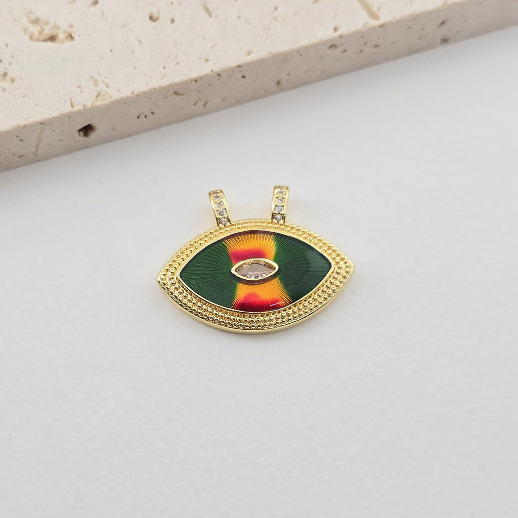 Enamel Evil Eye Charm, 18K Gold Plated Eye Pendant, CZ Pave Charm, Necklace Making Charm, Jewelry Findings S1286