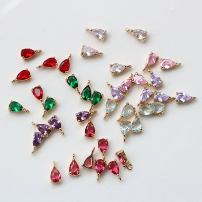 10pcs- Crystal Tiny Teardrop Charms, 14K Gold Plated Teardrop Pendant, Jewelry Findings HL123-F212