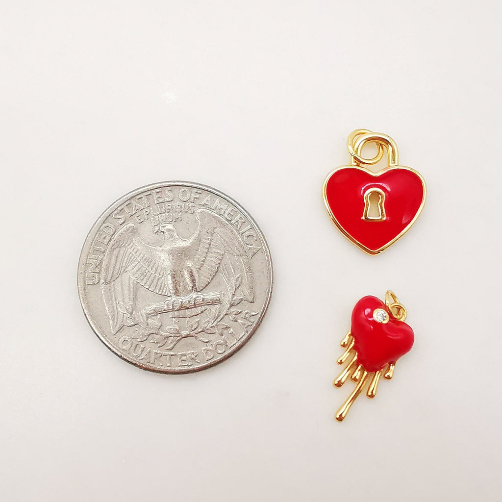Dainty Enamel Heart Shape Charm, 18K Gold Plated Necklace Making Pendant, Love Lock Pendant, Jewelry Findings S1032