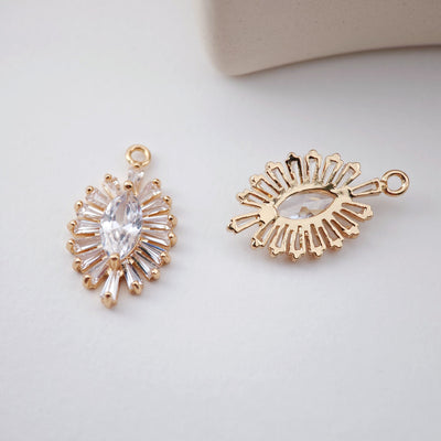 CZ Pave Oval Boho Charm, Cubic Pendant, Earring Connectors, Real Gold Plated Brass Earring Charms, Jewelry Findings D0055