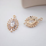 CZ Pave Oval Boho Charm, Cubic Pendant, Earring Connectors, Real Gold Plated Brass Earring Charms, Jewelry Findings D0055