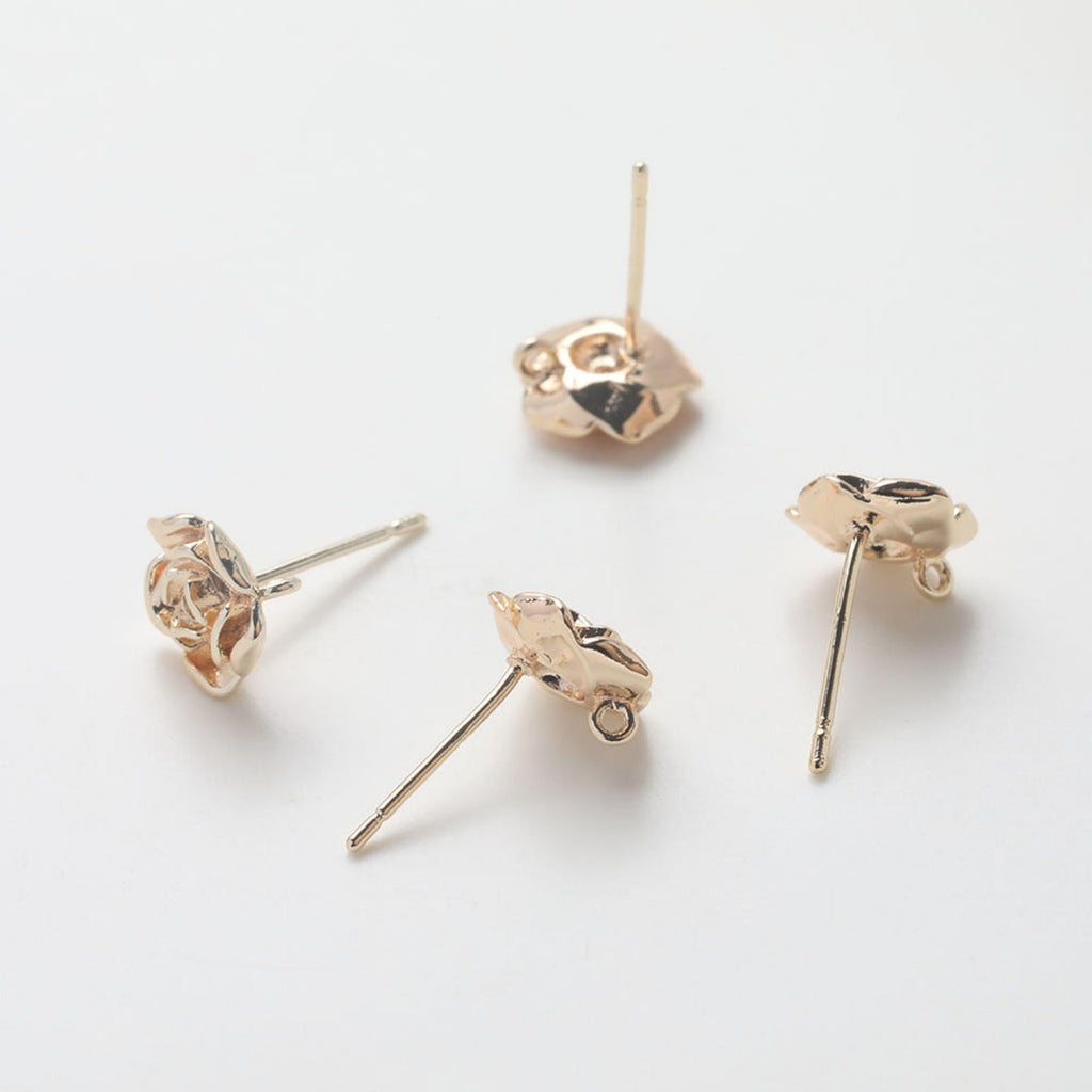 Flower Earring Post with loop, 14K Gold/Silver, S925 Silver Pin Nickel Free Earrings, Flora Ear Stud with Loop GZ754