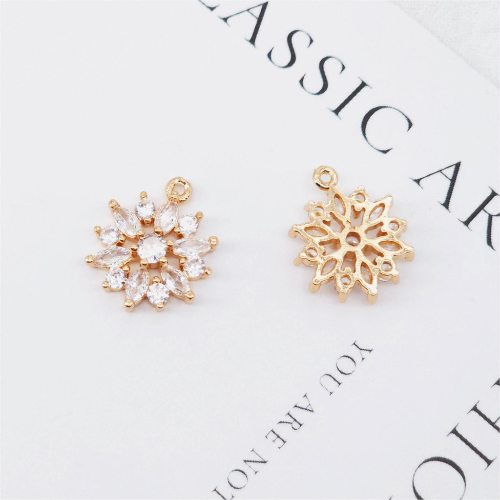 Flower Charm, Cubic Zircon Crystal Flower Pendant, CZ Earring Charms,  Real Gold Plated Brass Earring Charms, Jewelry Findings HL027-F223