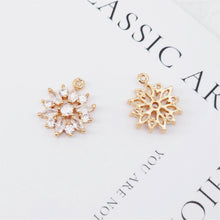 Load image into Gallery viewer, Flower Charm, Cubic Zircon Crystal Flower Pendant, CZ Earring Charms,  Real Gold Plated Brass Earring Charms, Jewelry Findings HL027-F223