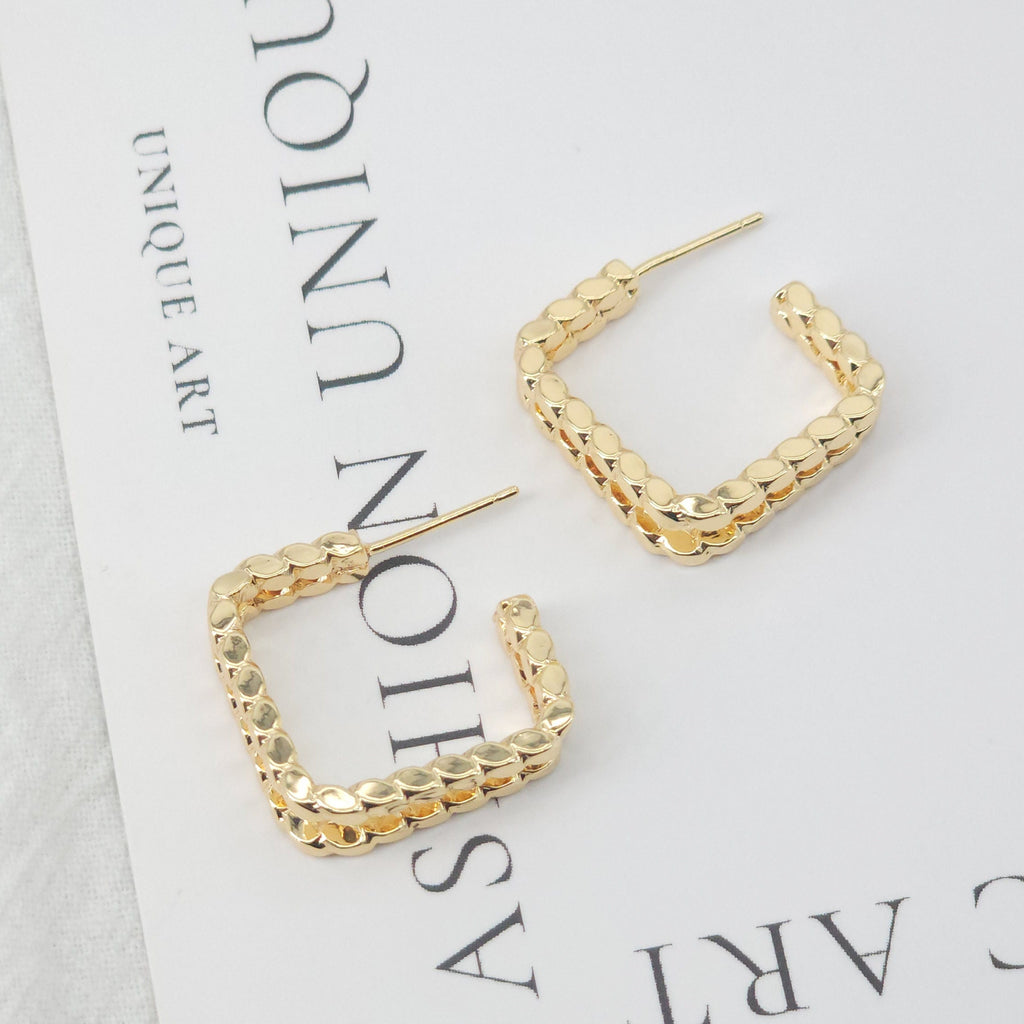 10pcs C Shape Earrings Post, 14K Gold, S925 Silver Ear Pin Nickel Free Earrings, Square Ear Stud, Hypoallergenic Earring Findings ZX153