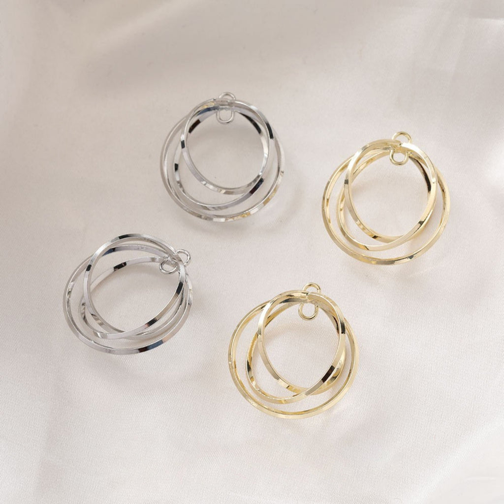 Triple Ring Pendant, 14K Shiny Gold/Silver Plated Openwork Pendant, with 2 loops, for Jewelry Making Supply ZZ075