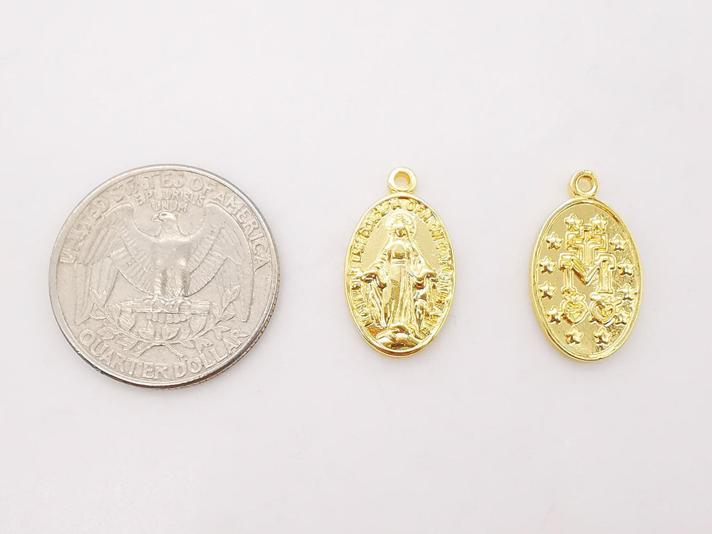 Saint Maria Charms, Religious Charms, 12x20mm, 18K Real Gold Plated Our Lady Pendants, Vintage Necklace Making Charms S712