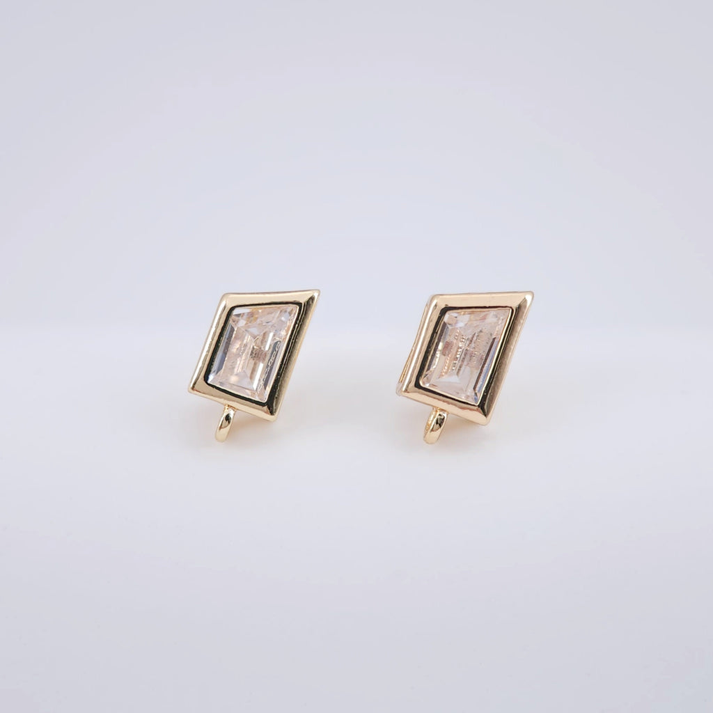 Trapezoid Earring Post Pave CZ, Real Gold Plated, S925 Silver Pin Nickel Free Earrings, Hypoallergenic Earring ZX231