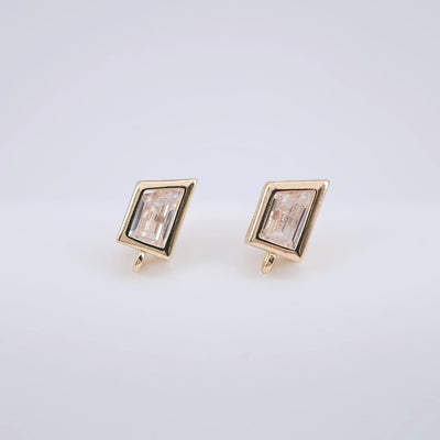 Trapezoid Earring Post Pave CZ, Real Gold Plated, S925 Silver Pin Nickel Free Earrings, Hypoallergenic Earring ZX231