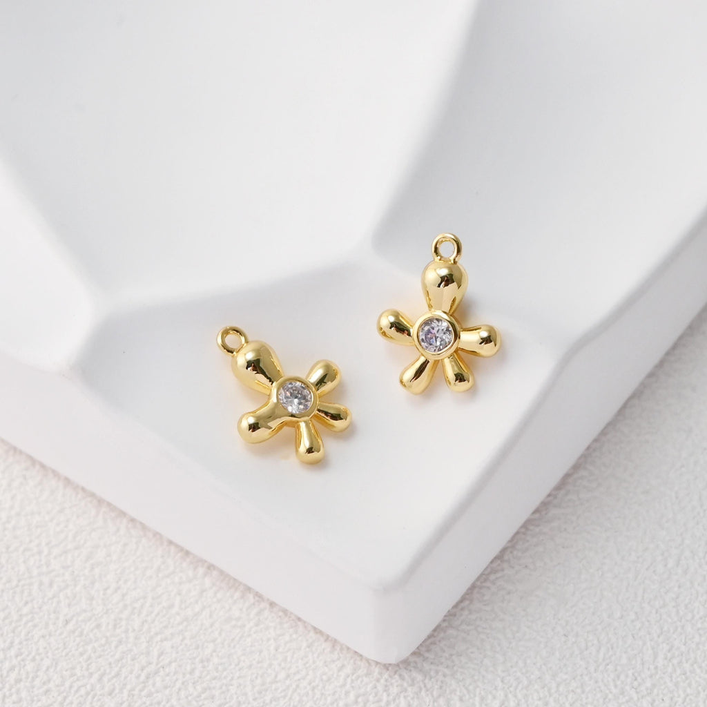 Colgante de flor con pavé de circonitas cúbicas, chapado en oro de 18 quilates, para collares y pendientes, accesorios de joyería D0495