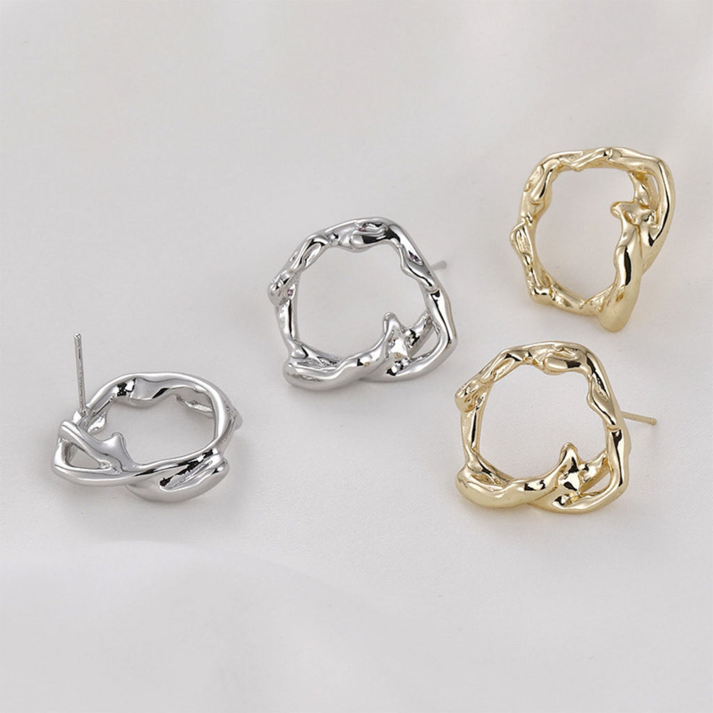 قرط أذن دائري الشكل بتصميم هندسي مجوف غير منتظم، مصنوع من الذهب/الفضة عيار 14 قيراطًا، ودبوس فضة S925 خالٍ من النيكل، مع حلقة LL167