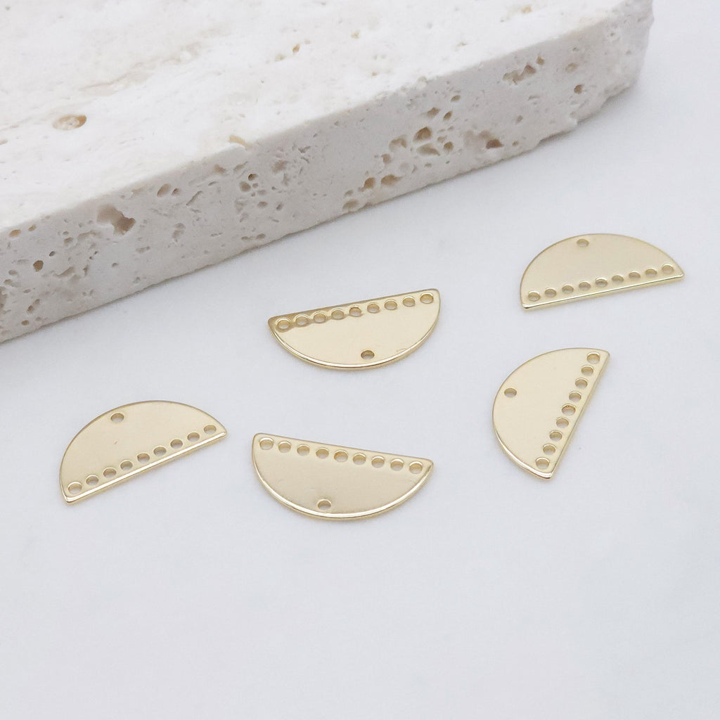 10pcs Half Circle Connector with loops, Metal Blank, 14K Gold Plated, Semi-Circle Connectors, 21*10.5mm Jewelry Findings ZX132-D0002