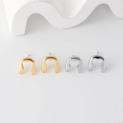 U Shape Earrings Post With 2 Loops, Arch Ear Studs, 18K Gold Plated, Nickel Free, S925 Silver Pin,Ear Stud Hypoallergenic Earring D0346