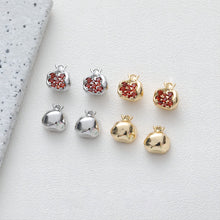 Load image into Gallery viewer, 3D Pomegranate Pendant, Fruit Charm, 14K Gold/Silver, Pave Red CZ, Necklace Charms, Jewelry Findings GS011