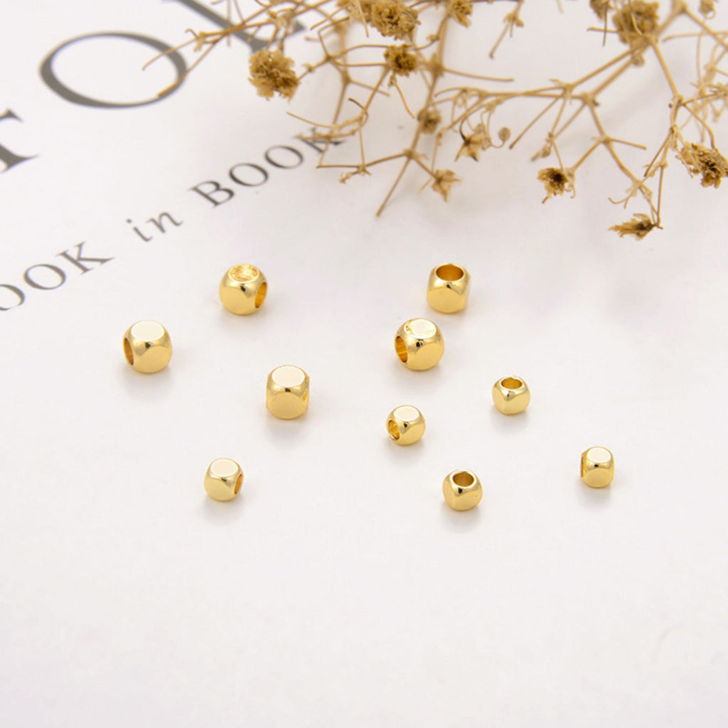 20pcs- Gold Plated Square Cube Beads, 18K Shiny Gold Beads, Cube Bracelet Beads, Big Hole Square Spacer Beads, Jewelry Finding S20340