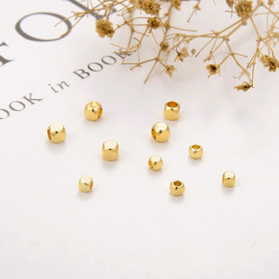 20pcs- Gold Plated Square Cube Beads, 18K Shiny Gold Beads, Cube Bracelet Beads, Big Hole Square Spacer Beads, Jewelry Finding S20340