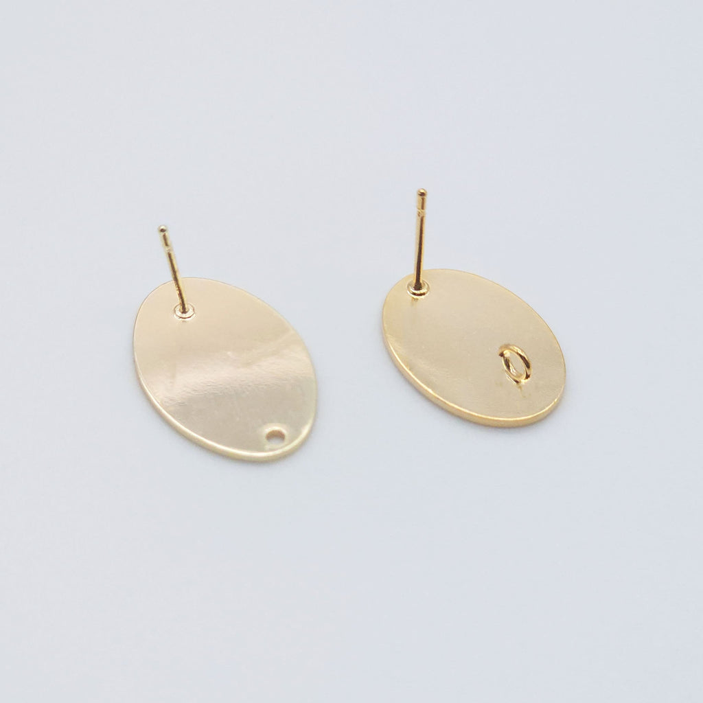 10pcs Oval Post With Loop,  18K Gold Stud Earring Nickel Free, Hypoallergenic Earring Findings ZX107
