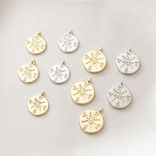 Load image into Gallery viewer, 18K Gold Compass Pendant, Compass Charm for Necklace Making, Jewelry Findings JG031