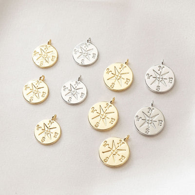 18K Gold Compass Pendant, Compass Charm for Necklace Making, Jewelry Findings JG031