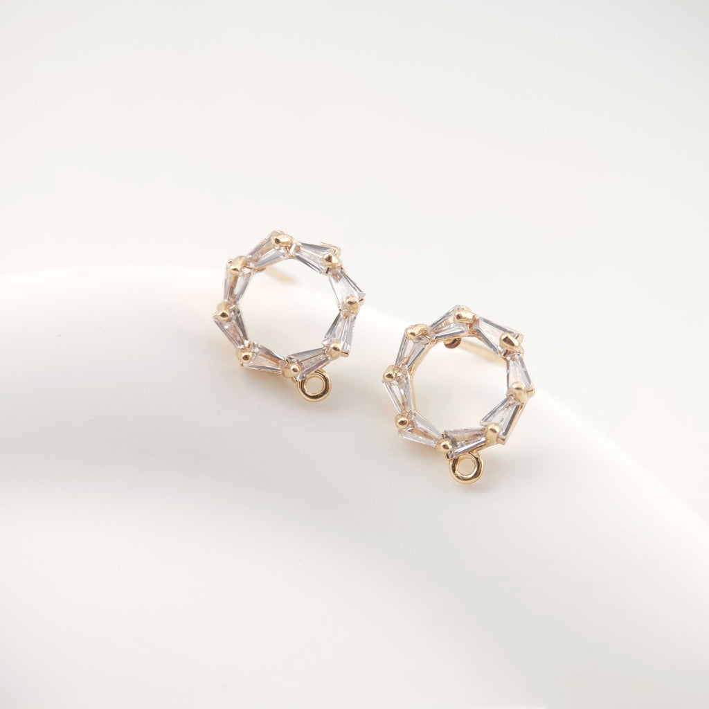 4PCS Circle Ear Post with Loops, S925 Silver Ear Pin Nickel Free, Micro CZ Pave, 10mm, 18K Gold Plated Circle Stud Earring Finding ZX038