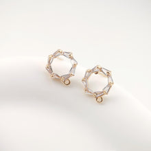 Load image into Gallery viewer, 4PCS Circle Ear Post with Loops, S925 Silver Ear Pin Nickel Free, Micro CZ Pave, 10mm, 18K Gold Plated Circle Stud Earring Finding ZX038