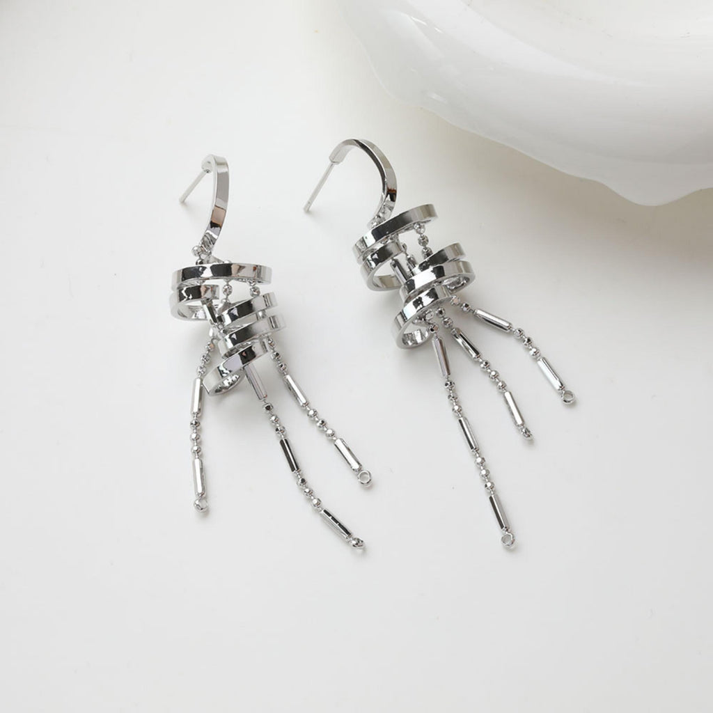 Designed Irregular Tassel Stud Post Earrings, 14K Gold Plated/Silver Tassel Earring GZ751