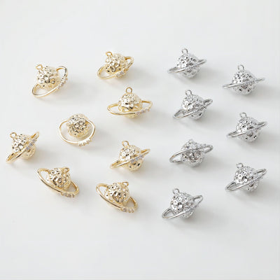 14K Saturn Planet Charm, 3D Pendant, 18K Gold Plated/Silver, Necklace Making Charms, Jewelry Findings GS004