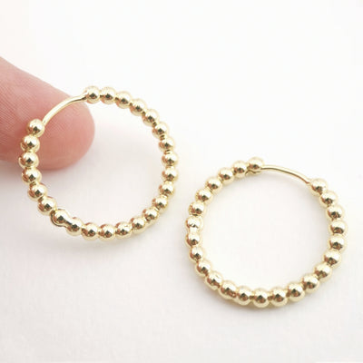 18K Gold Plated Round Beads Hoop Earring, Huggie Hoops Earring Parts, Spring Ear Hoops, 22.3*23.3mm, hoop earrings D0124