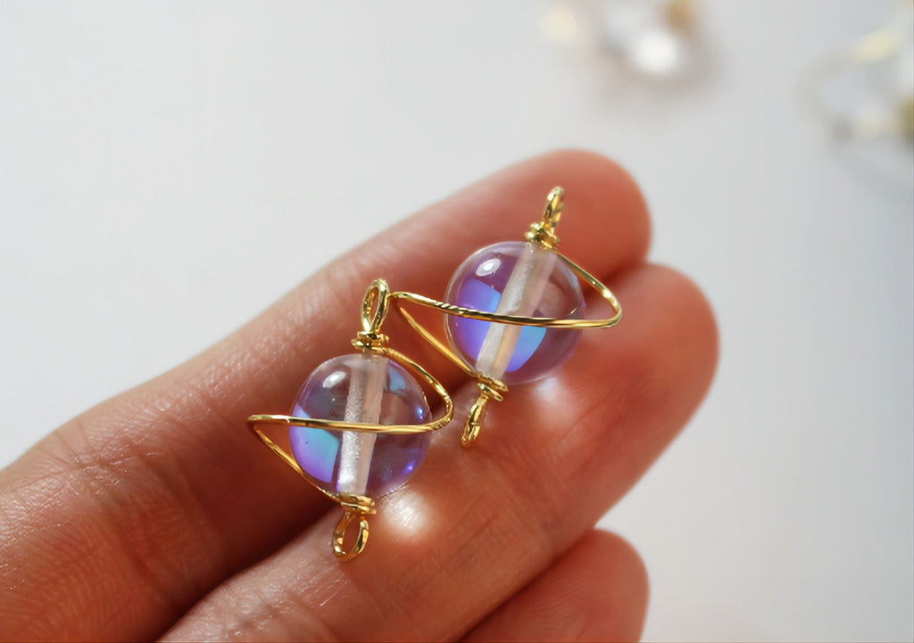 Danity Planet Connector with loops, 14K Gold Plated Handmade Earring Findings, 20x17mm Jewelry Findings JH010