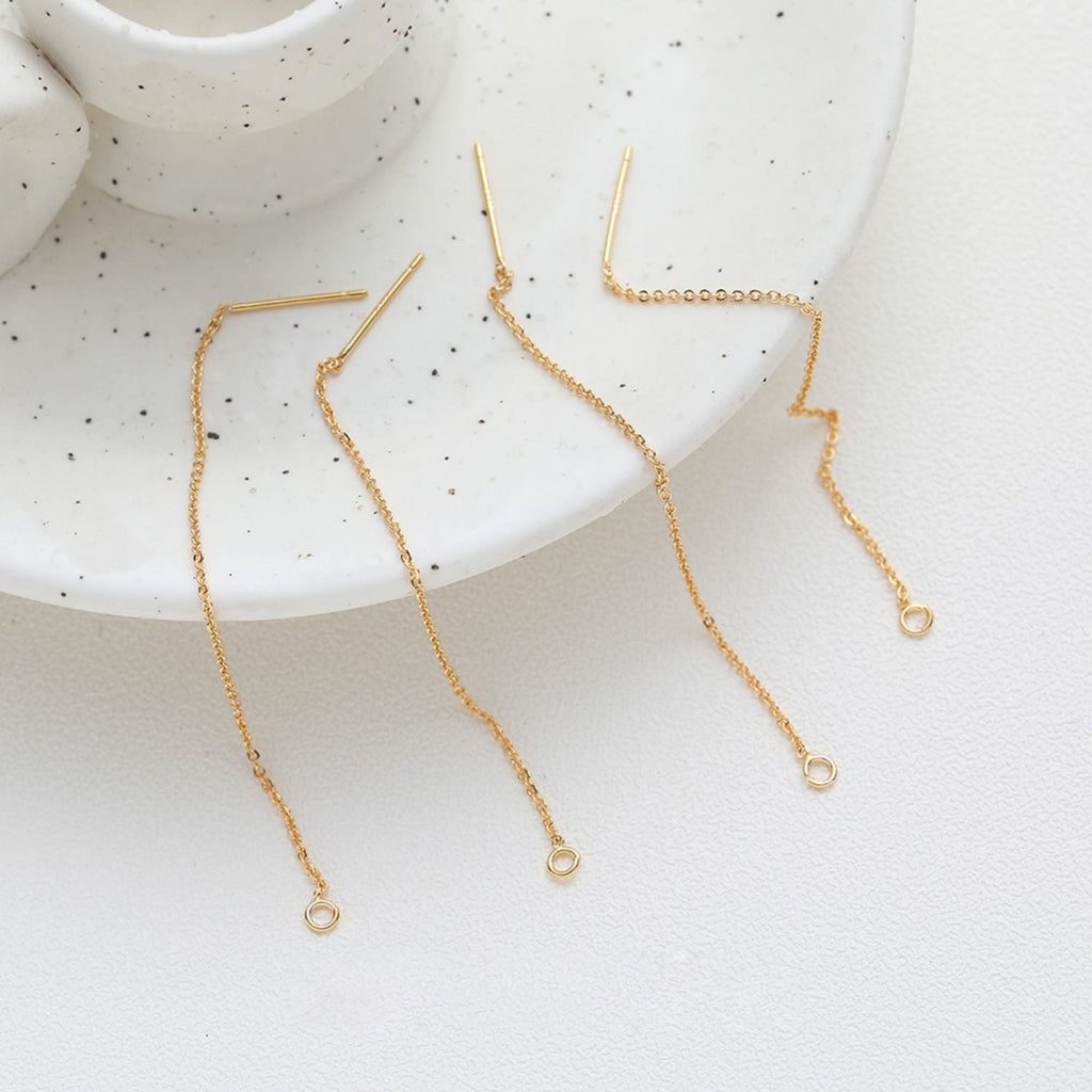 10 piezas - Aretes de enhebrar chapados en oro de 14 quilates, 87 mm, cadena ovalada con aro, BB112-ZX7053