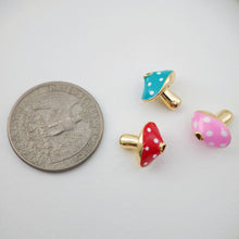 Load image into Gallery viewer, Enamel Mushroom Beads, Fruit Spacer Beads, Large Hole Gold Plated Beads, 18K Gold Plated,  Bracelet Necklace Making Jewelry Finding S1109