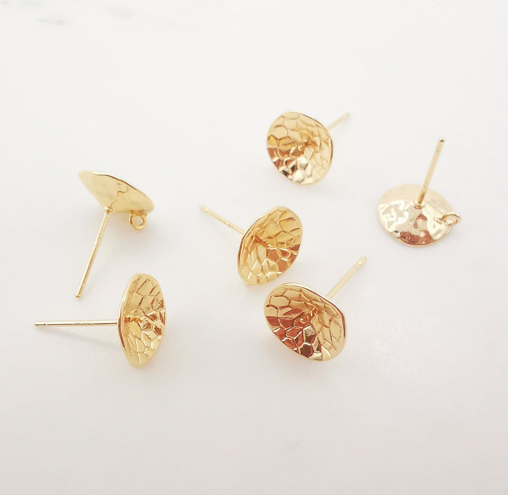 10pcs 14K Gold Cup Earring Post With Loop, 10mm, S925 Silver Pin Nickel Free Earrings, Ear Stud, Hypoallergenic Earring Findings Z066