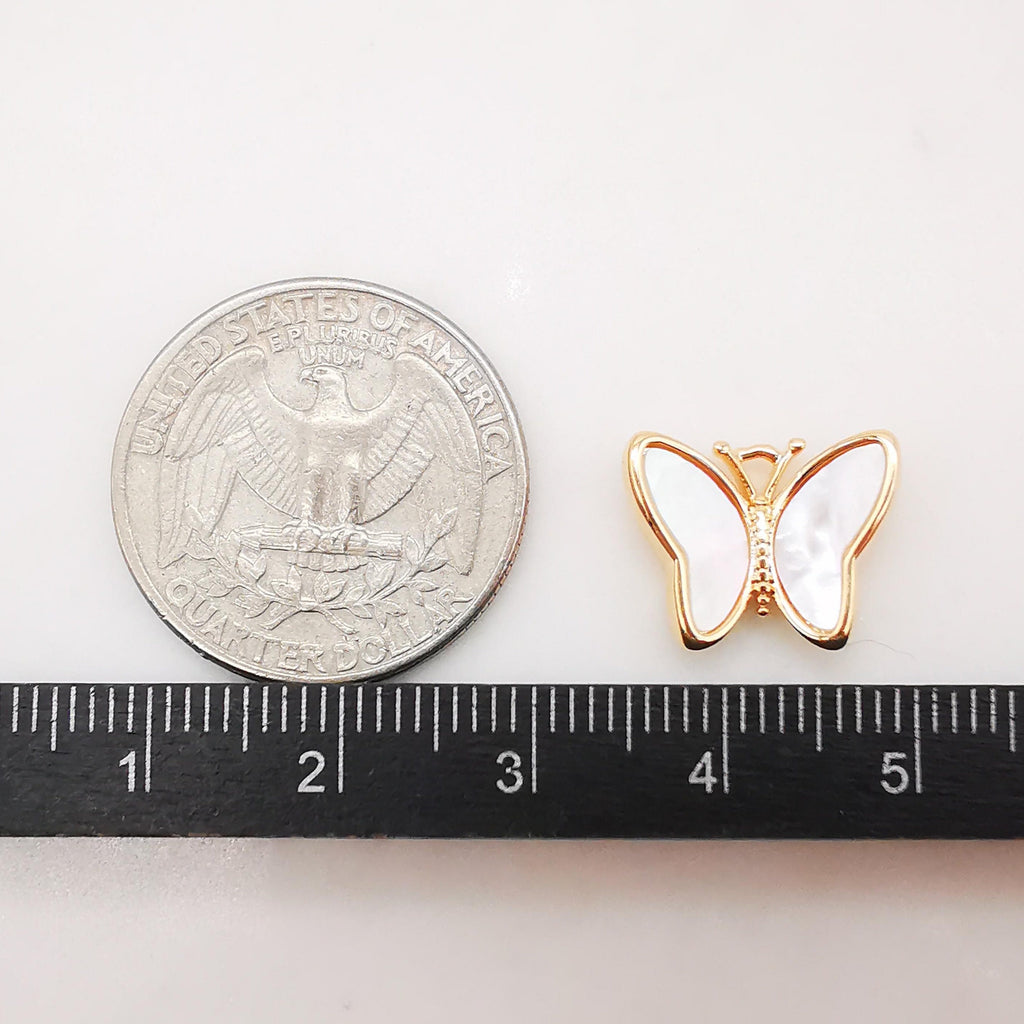 Dainty Butterfly Charm, Mother of Pearl Charm, 16mm, 14K Gold Plated Kawaii Charm for Jewelry Making B007