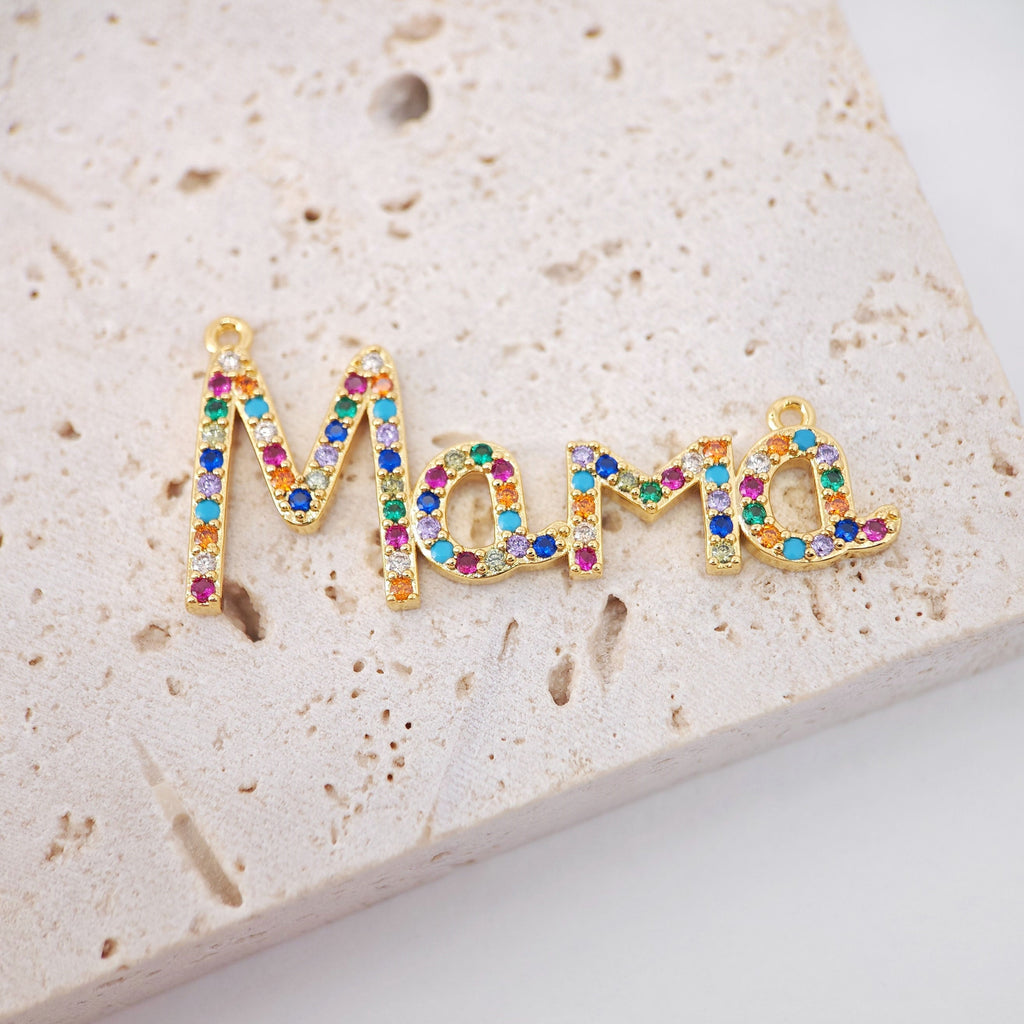 Gold Sun Mom Pendant, Sun Mom Pave Charm, 18K Gold Plated Brass, 19mm, Necklace Making Charm, Jewelry Findings S374