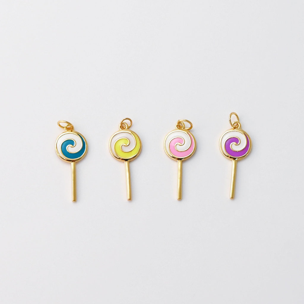 Enamel Lollipop, Colorful lollipop Pendant, 18K Gold Plated CZ Pave, Necklace Making Charms, Jewelry Findings S20449