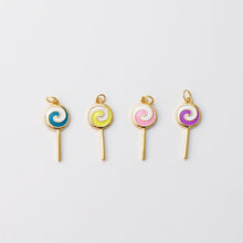 Load image into Gallery viewer, Enamel Lollipop, Colorful lollipop Pendant, 18K Gold Plated CZ Pave, Necklace Making Charms, Jewelry Findings S20449